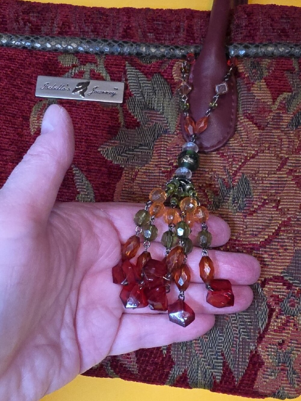 Vintage Isabella's Journey Floral Tapestry Purse Handbag with Beaded Charm - EUC